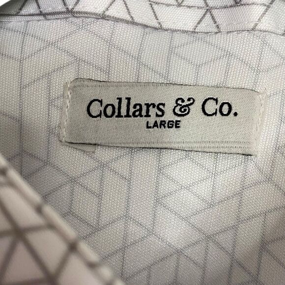 Collars & Co Polo Shirt Mens L White Geo Dress Collar Performance Golf Preppy - Picture 3 of 10